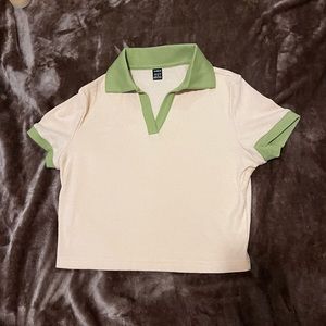 White/cream and green collared shirt medium cottagecore fairycore SHEIN